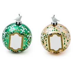 MacKenzie-Childs Holiday<Emerald Luxe Mirror Glass Ball Ornaments, Set of 2
