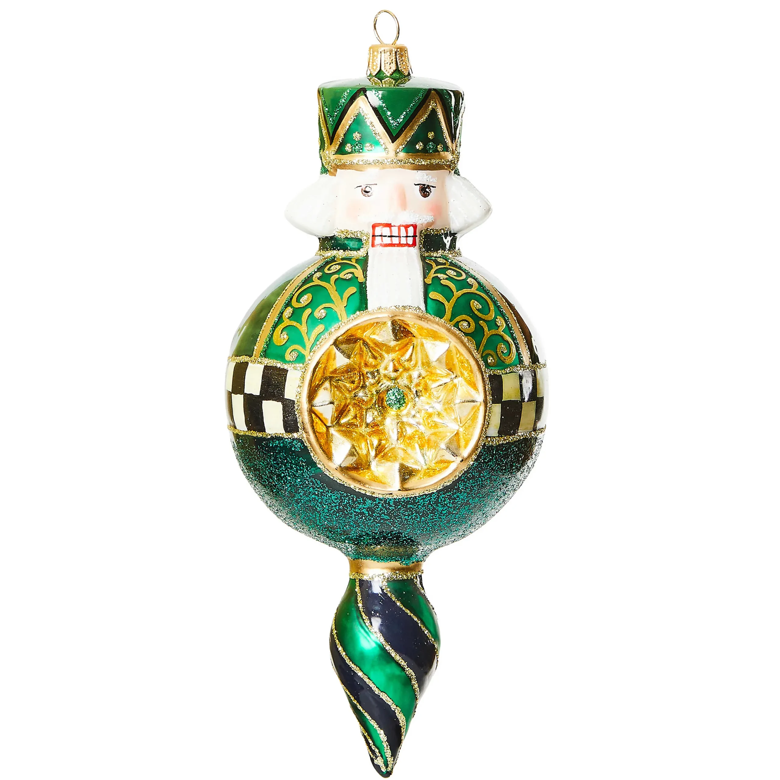 MacKenzie-Childs Holiday<Emerald Luxe Nutcracker Reflector Glass Ornament