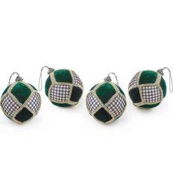 MacKenzie-Childs Holiday<Emerald Luxe Patchwork Ball Ornaments, Set of 4