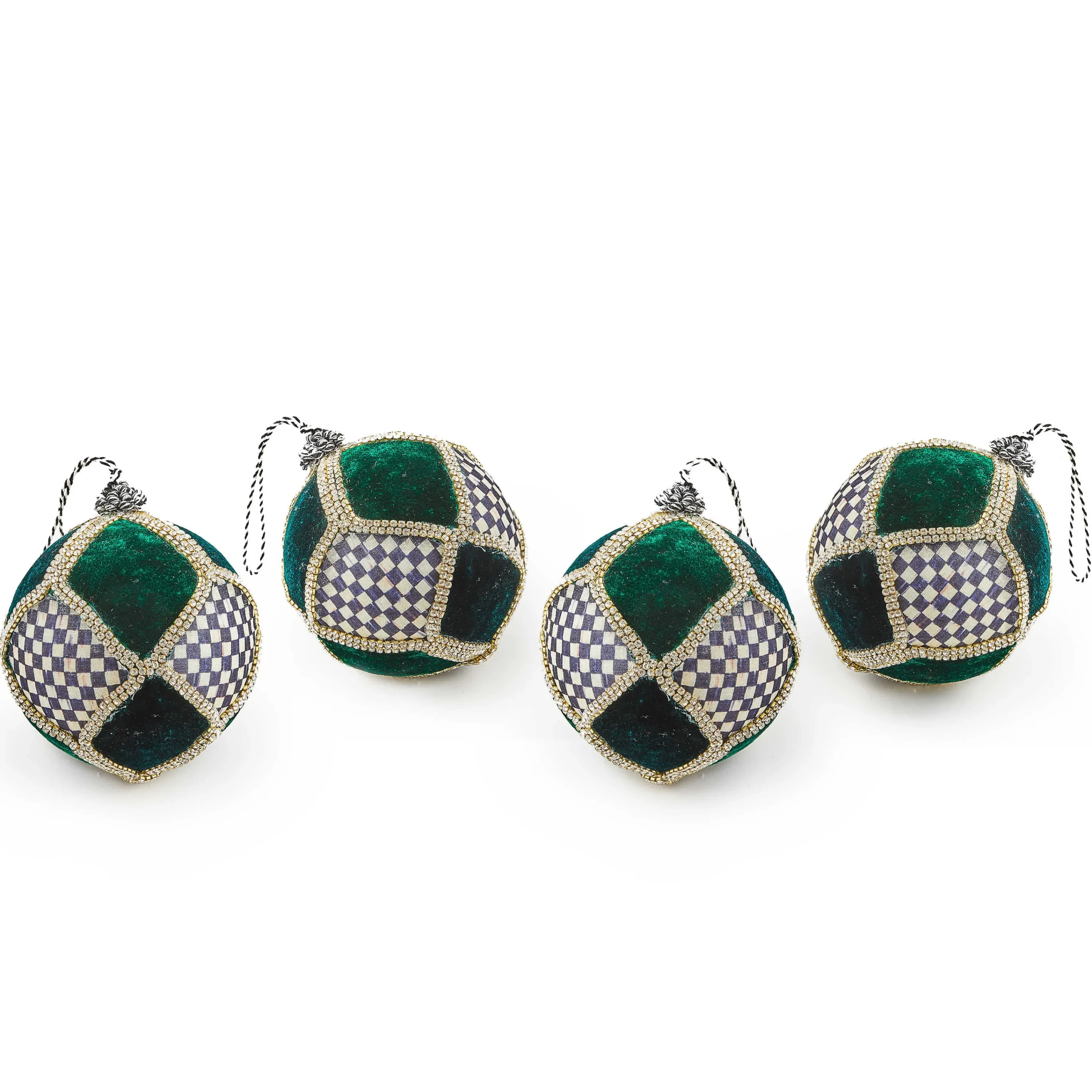 MacKenzie-Childs Holiday<Emerald Luxe Patchwork Ball Ornaments, Set of 4