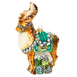 MacKenzie-Childs Holiday<Emerald Luxe Reindeer Glass Ornament
