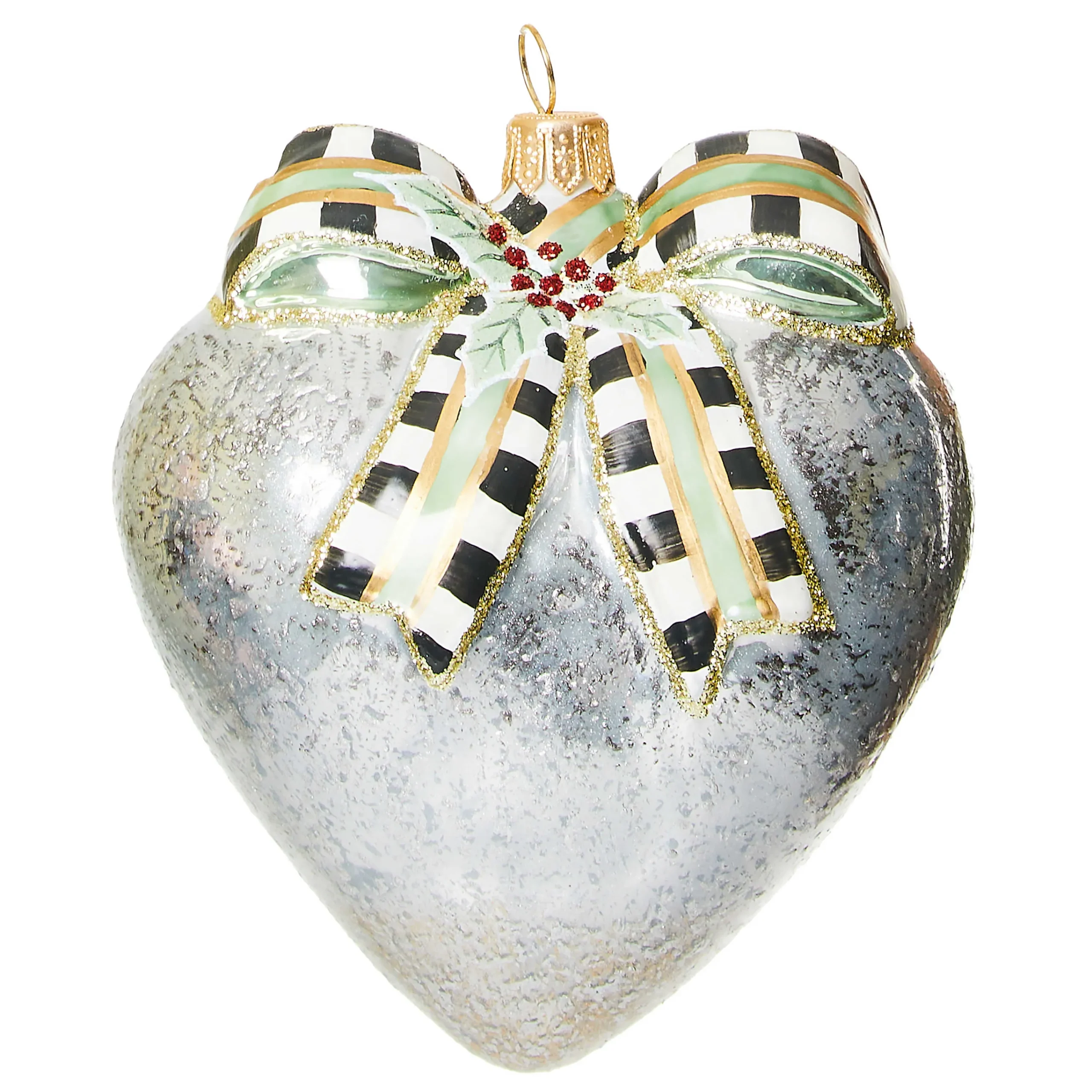 MacKenzie-Childs Holiday<Farmhouse Holiday Heart Glass Ornament
