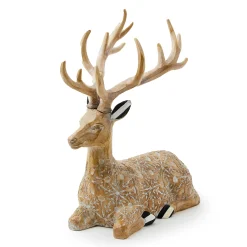 MacKenzie-Childs Room Accents<Farmhouse Holiday Resting Block Print Deer Figurine