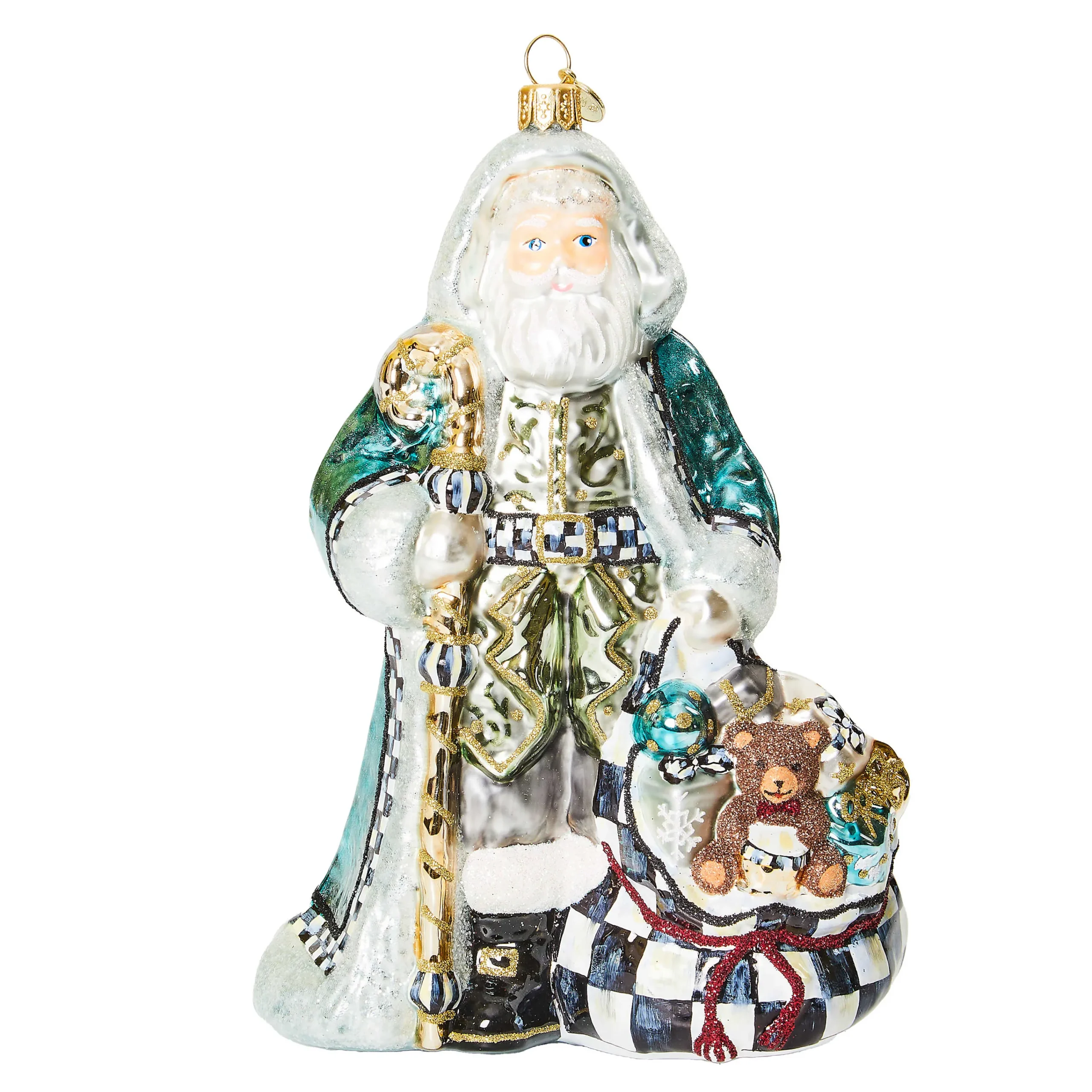 MacKenzie-Childs Holiday<Farmhouse Holiday Santa Glass Ornament