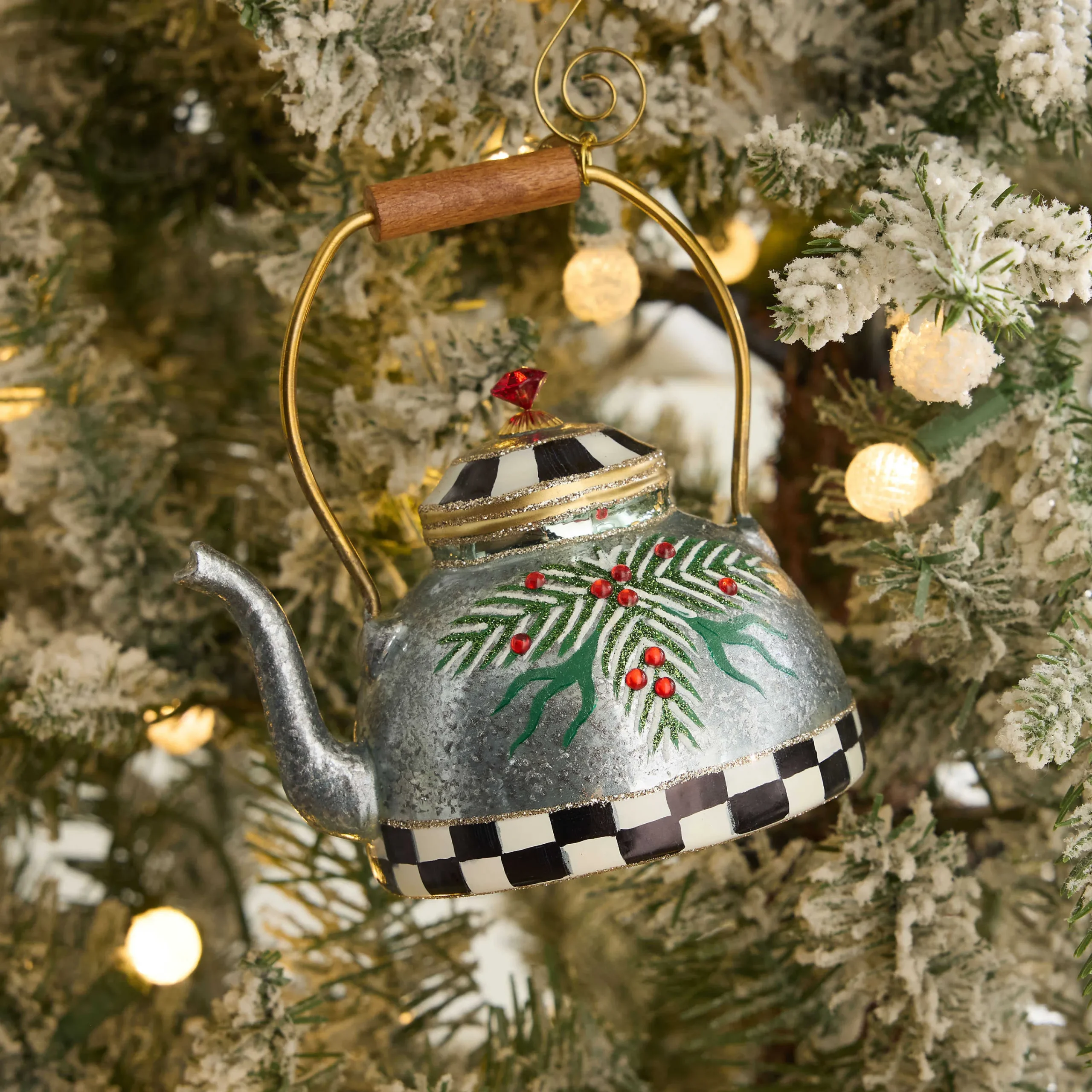 MacKenzie-Childs Holiday<Farmhouse Holiday Tea Kettle Glass Ornament