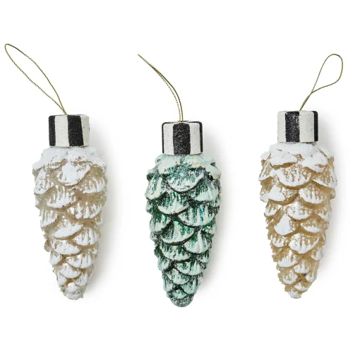 MacKenzie-Childs Holiday<Farmhouse Pinecone Glass Ornaments, Set of 3
