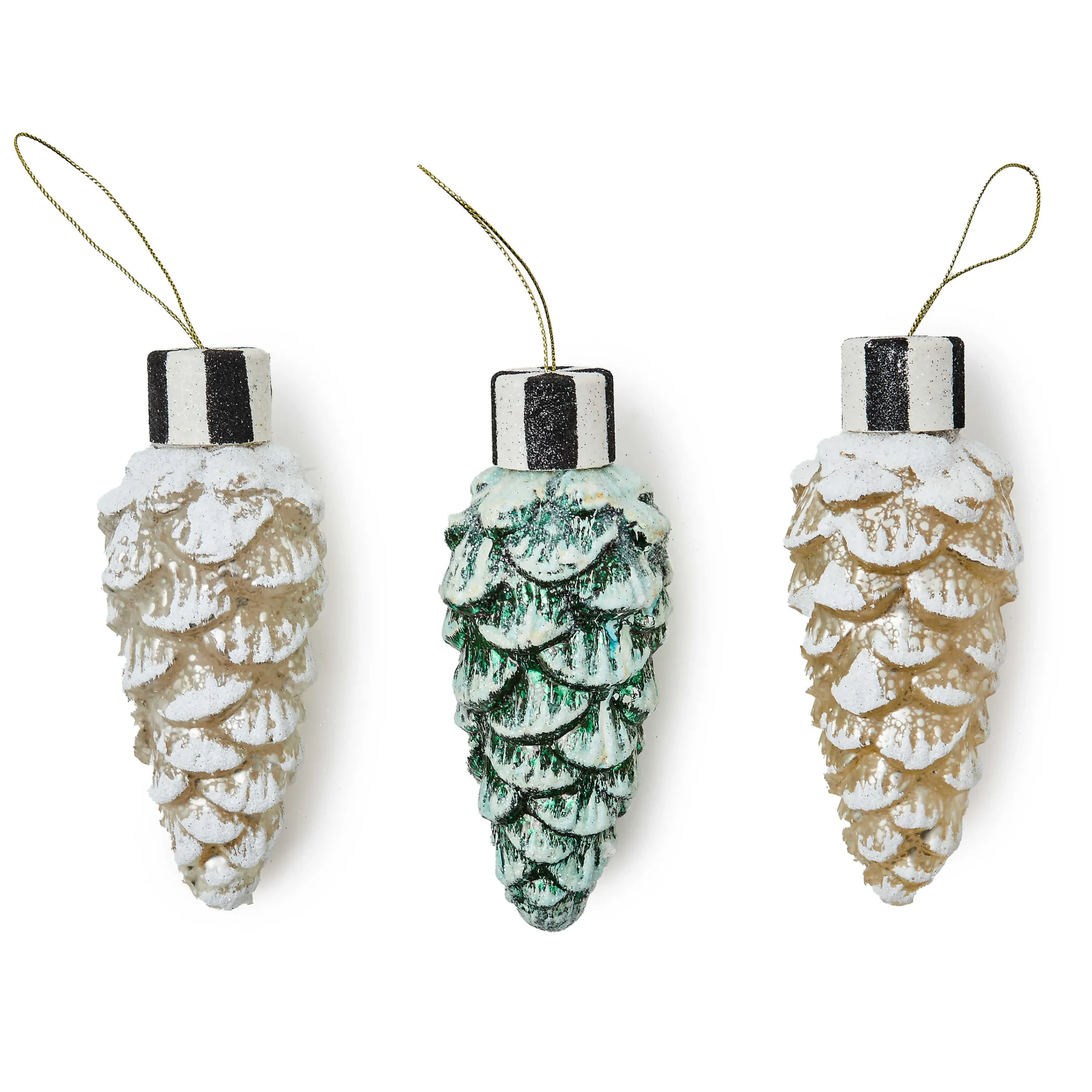 MacKenzie-Childs Holiday<Farmhouse Pinecone Glass Ornaments, Set of 3