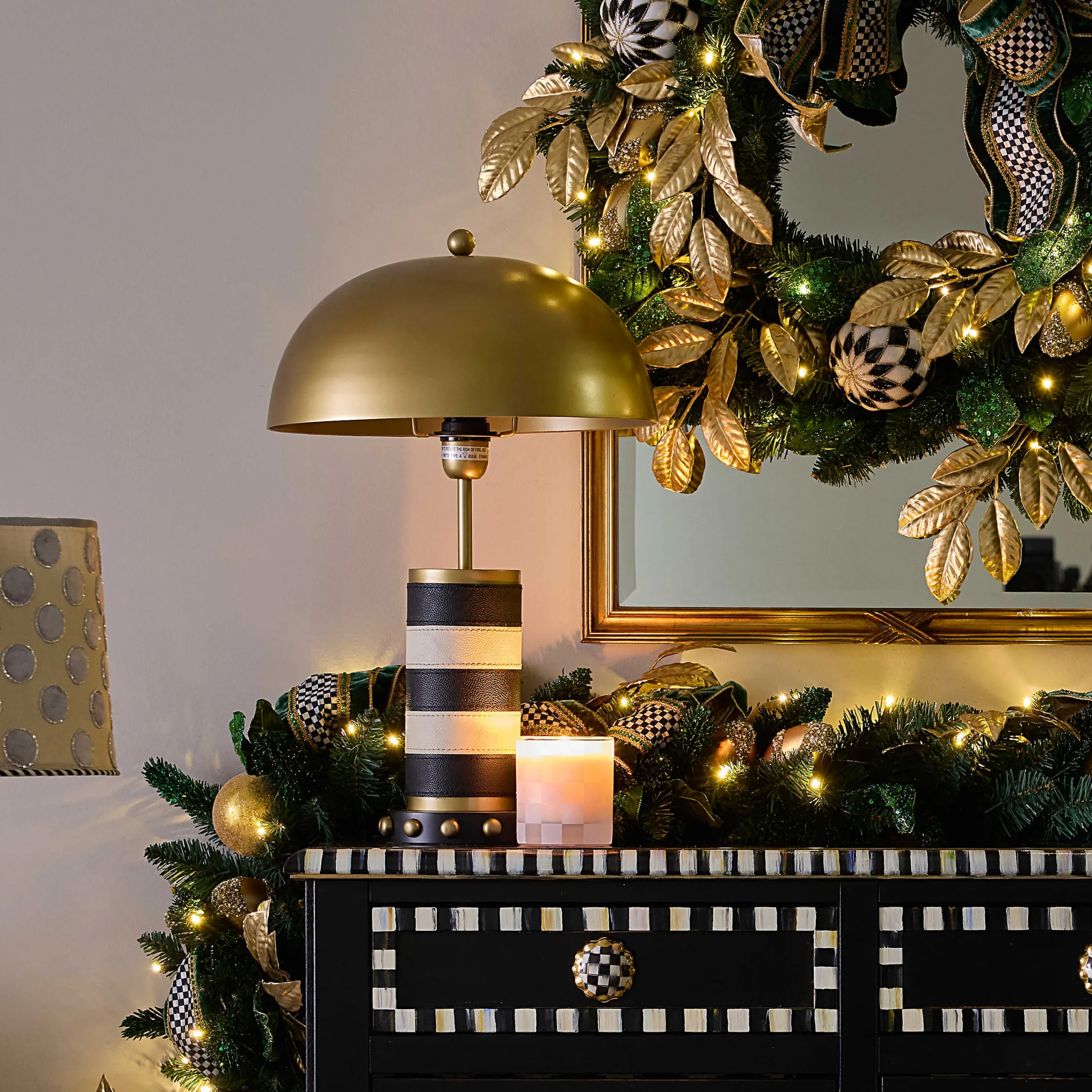 MacKenzie-Childs Lighting<Flatiron Leather Stripe Table Lamp