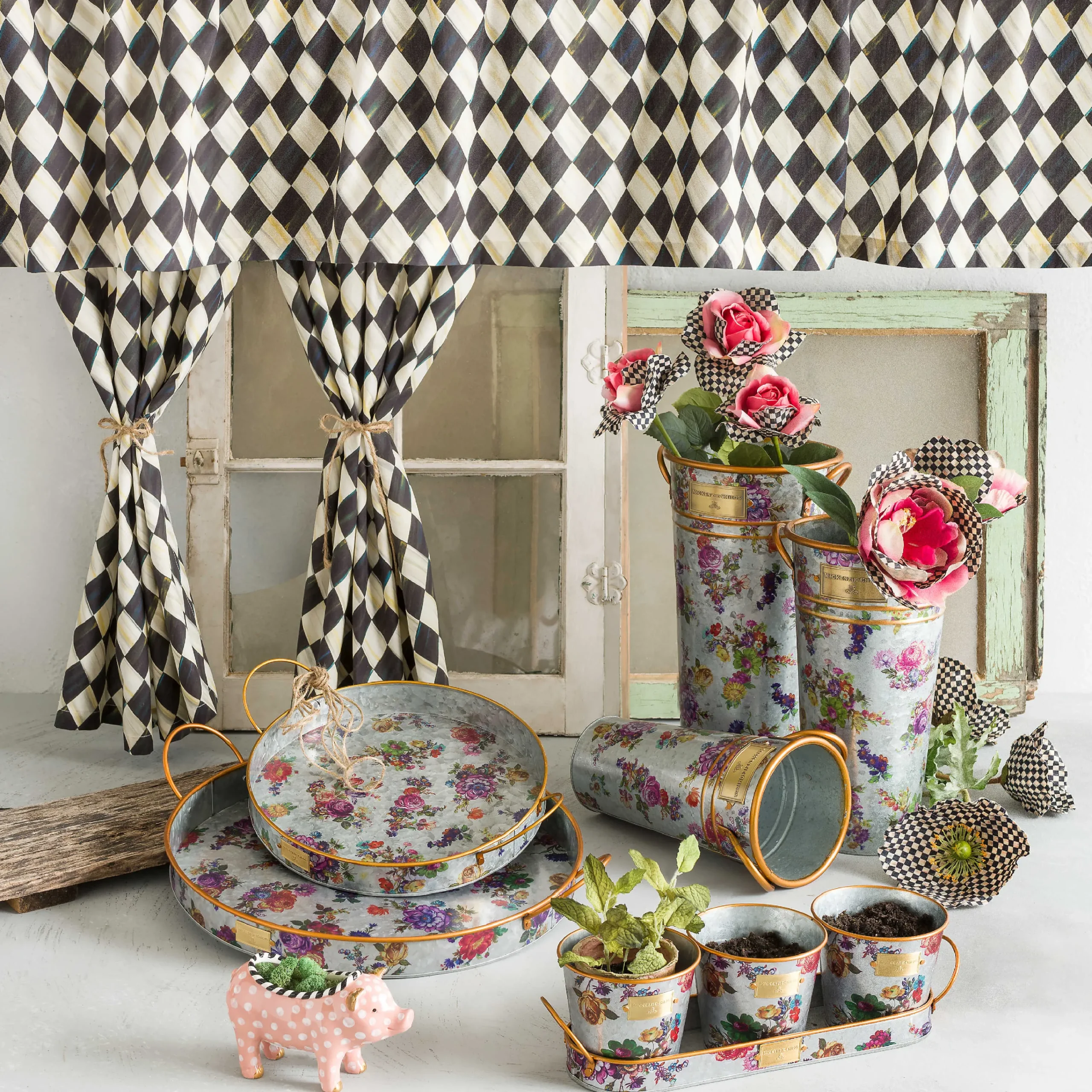 MacKenzie-Childs Outdoor|Bar Entertaining<Flower Market Galvanized Serving Trays, Set of 2