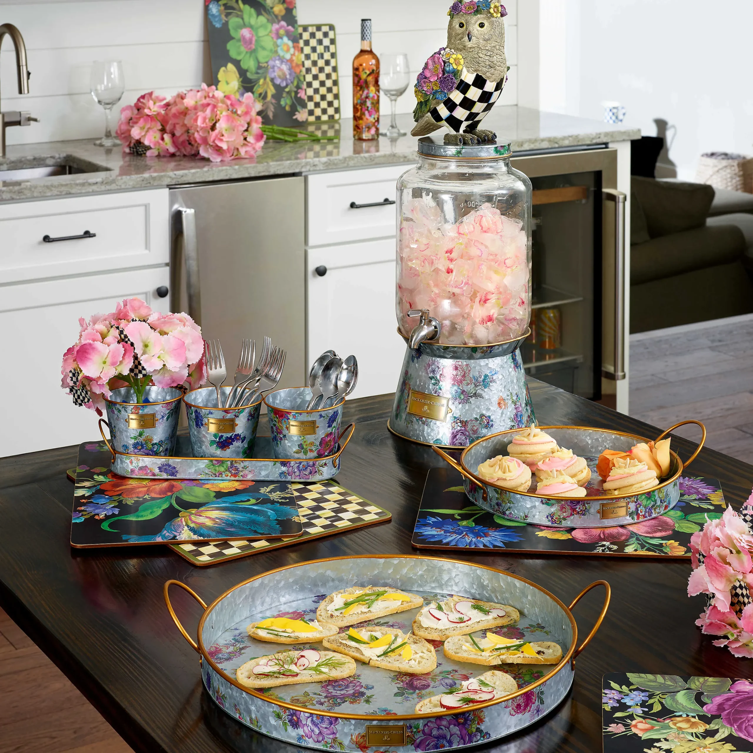 MacKenzie-Childs Outdoor|Bar Entertaining<Flower Market Galvanized Serving Trays, Set of 2