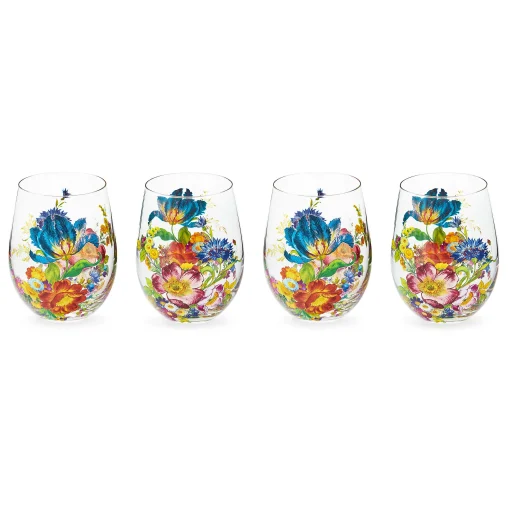 MacKenzie-Childs Drinkware<Flower Market Stemless Wine Glass, Set of 4