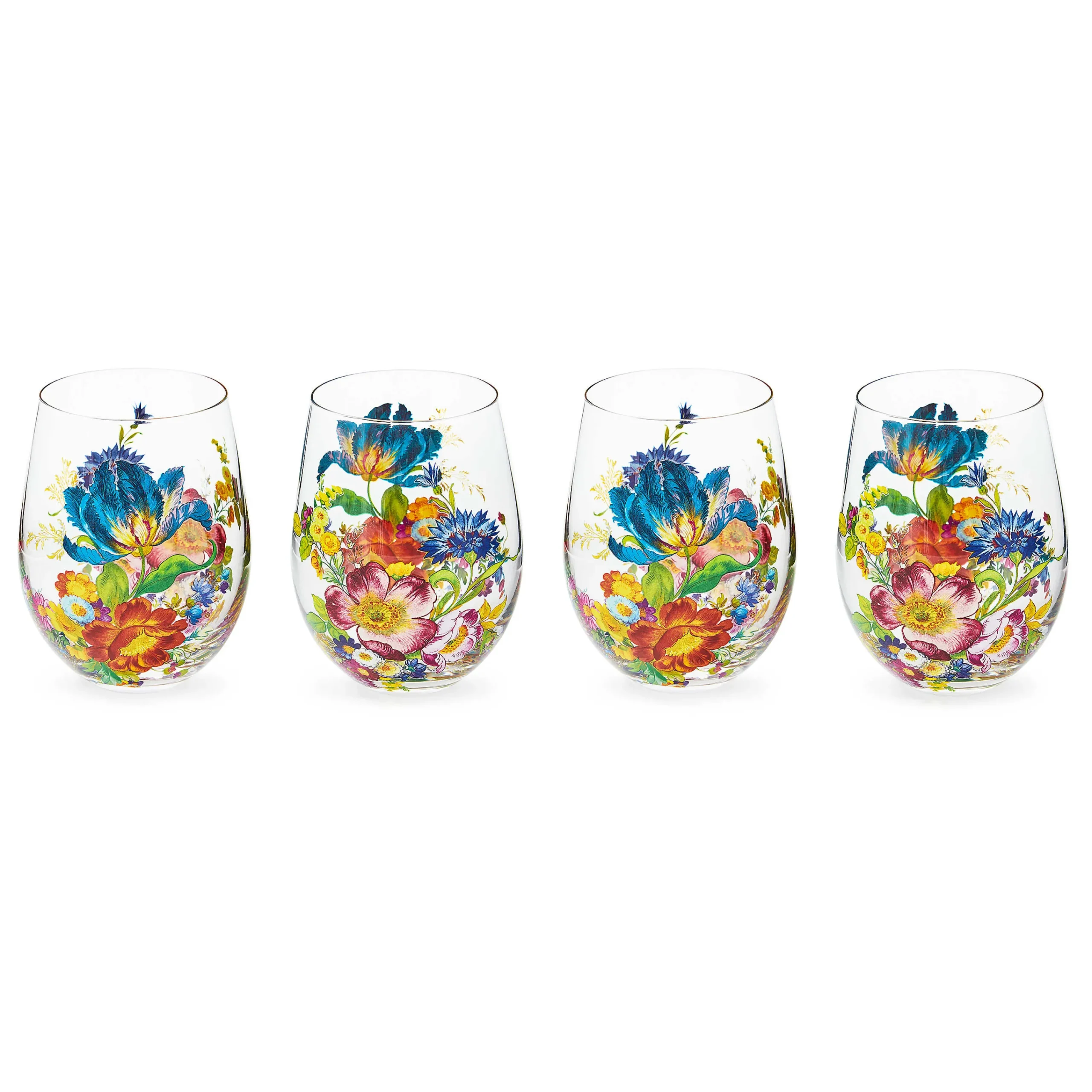 MacKenzie-Childs Drinkware<Flower Market Stemless Wine Glass, Set of 4