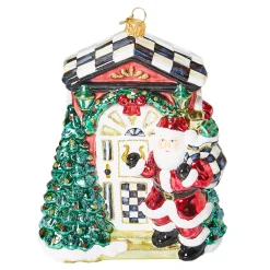 MacKenzie-Childs Holiday<Front Door Santa Glass Ornament