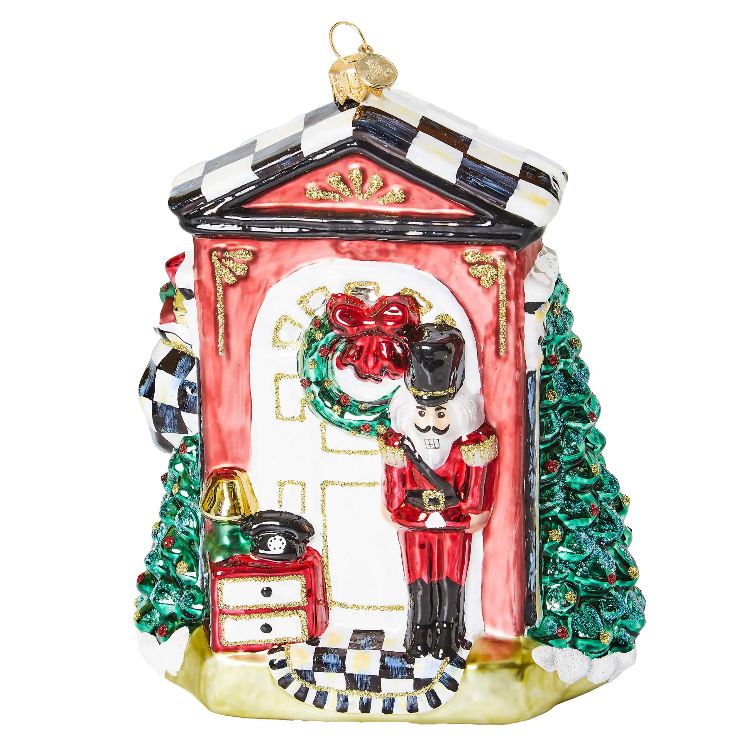 MacKenzie-Childs Holiday<Front Door Santa Glass Ornament