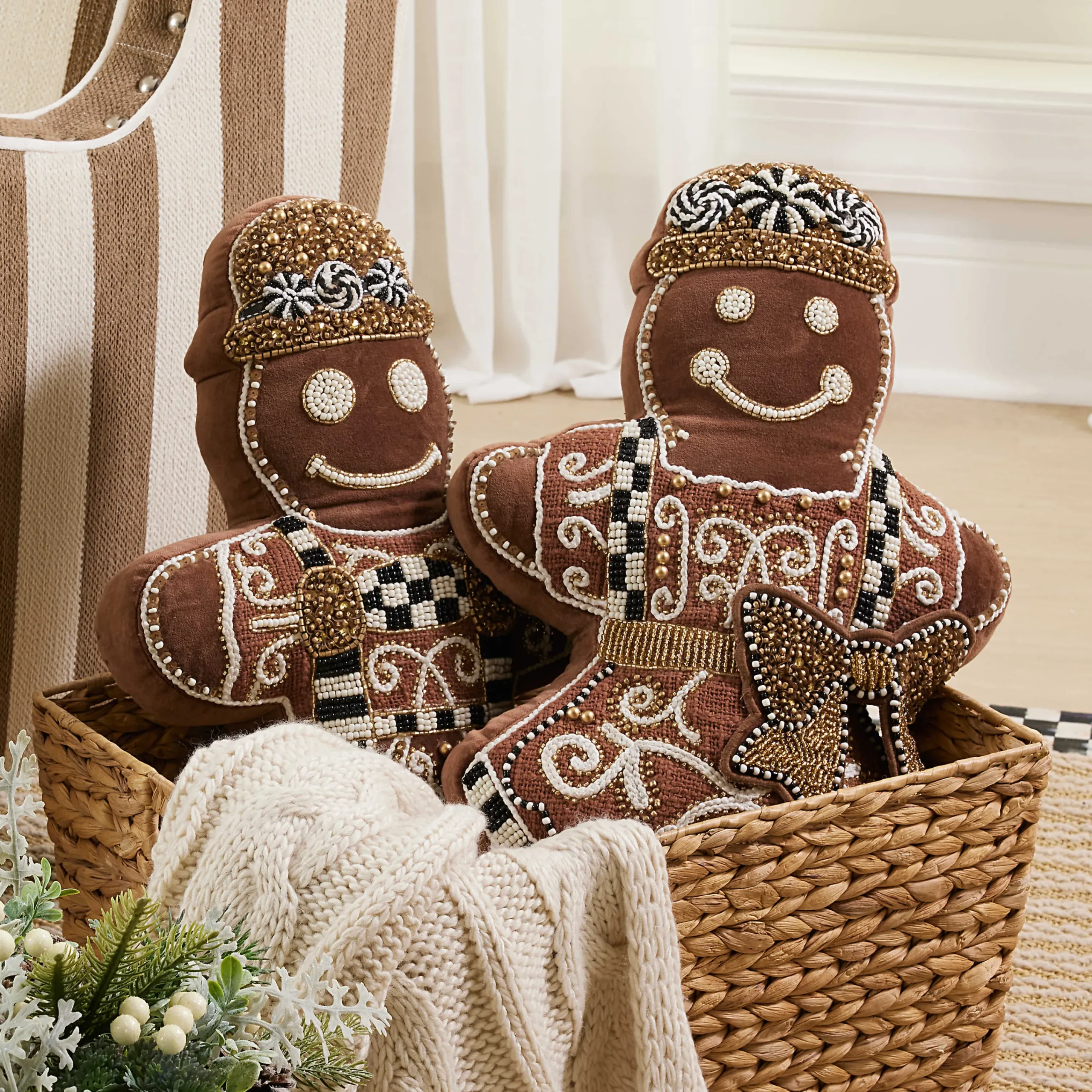 MacKenzie-Childs Holiday|Pillows, Throws, & Cushions<Gingerbread Boy Shaped Throw Pillow