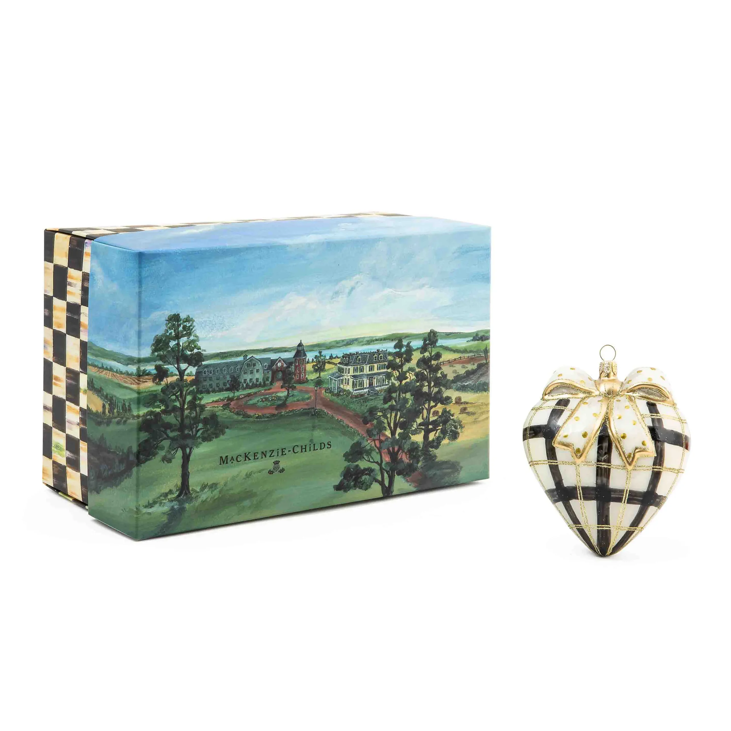 MacKenzie-Childs Holiday<Glam Up Plaid Heart Glass Ornament