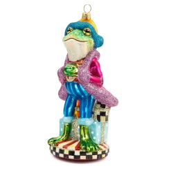 MacKenzie-Childs Holiday<Granny Kitsch Frog Glass Ornament