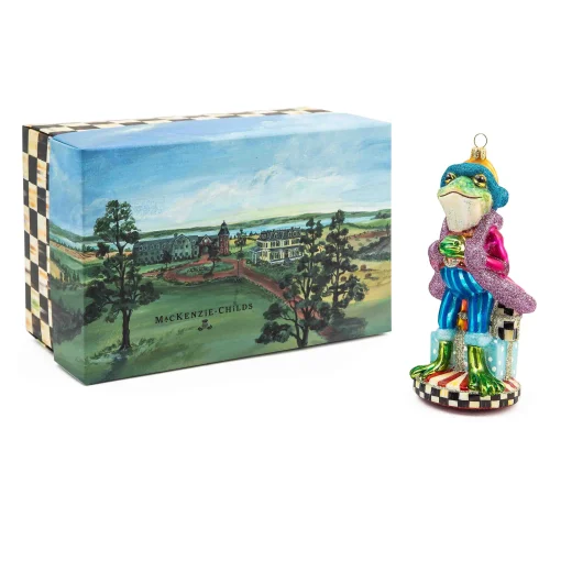 MacKenzie-Childs Holiday<Granny Kitsch Frog Glass Ornament