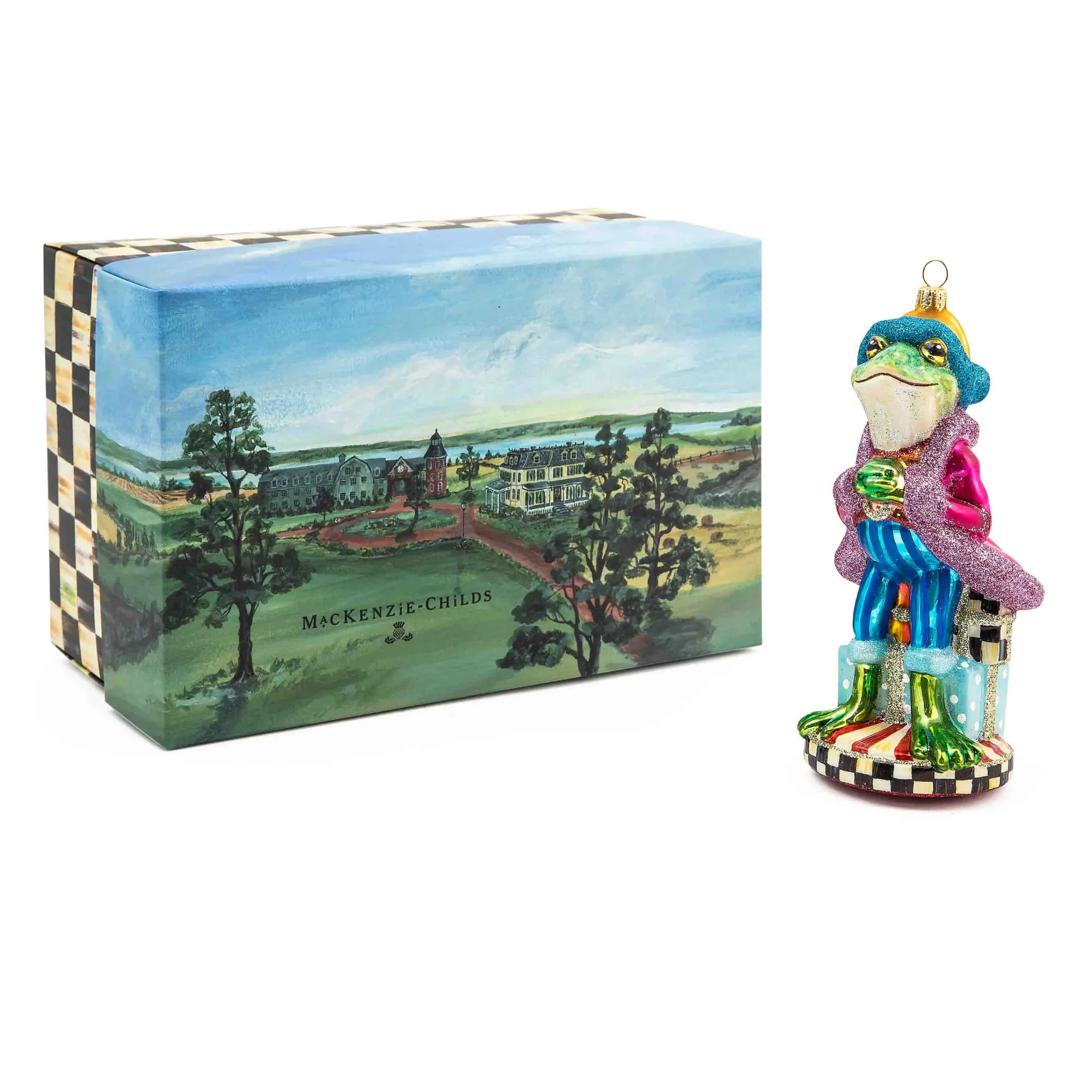MacKenzie-Childs Holiday<Granny Kitsch Frog Glass Ornament