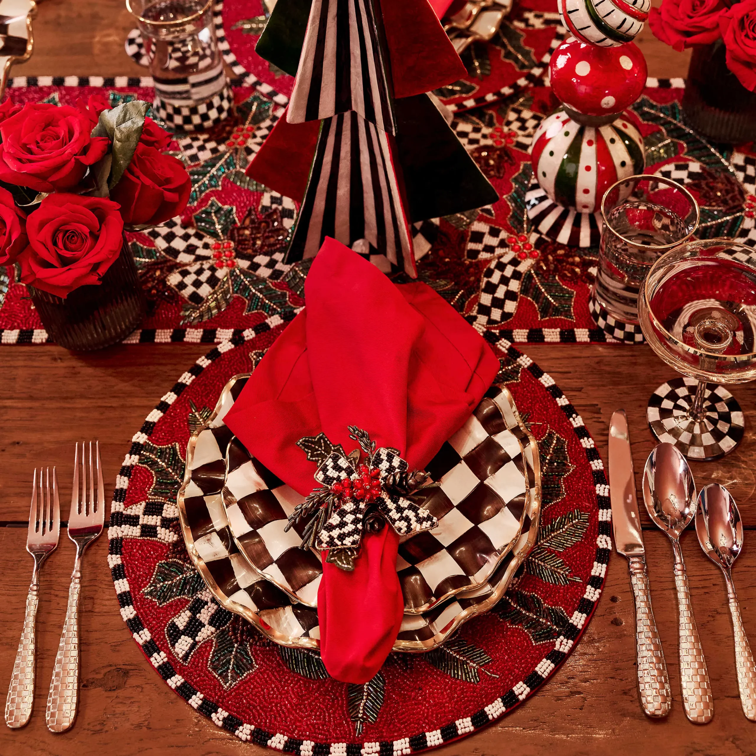 MacKenzie-Childs Holiday|Table Accessories<Holly Holiday Beaded Runner