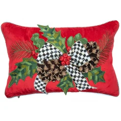 MacKenzie-Childs Holiday|Pillows, Throws, & Cushions<Holly Holiday Lumbar Pillow