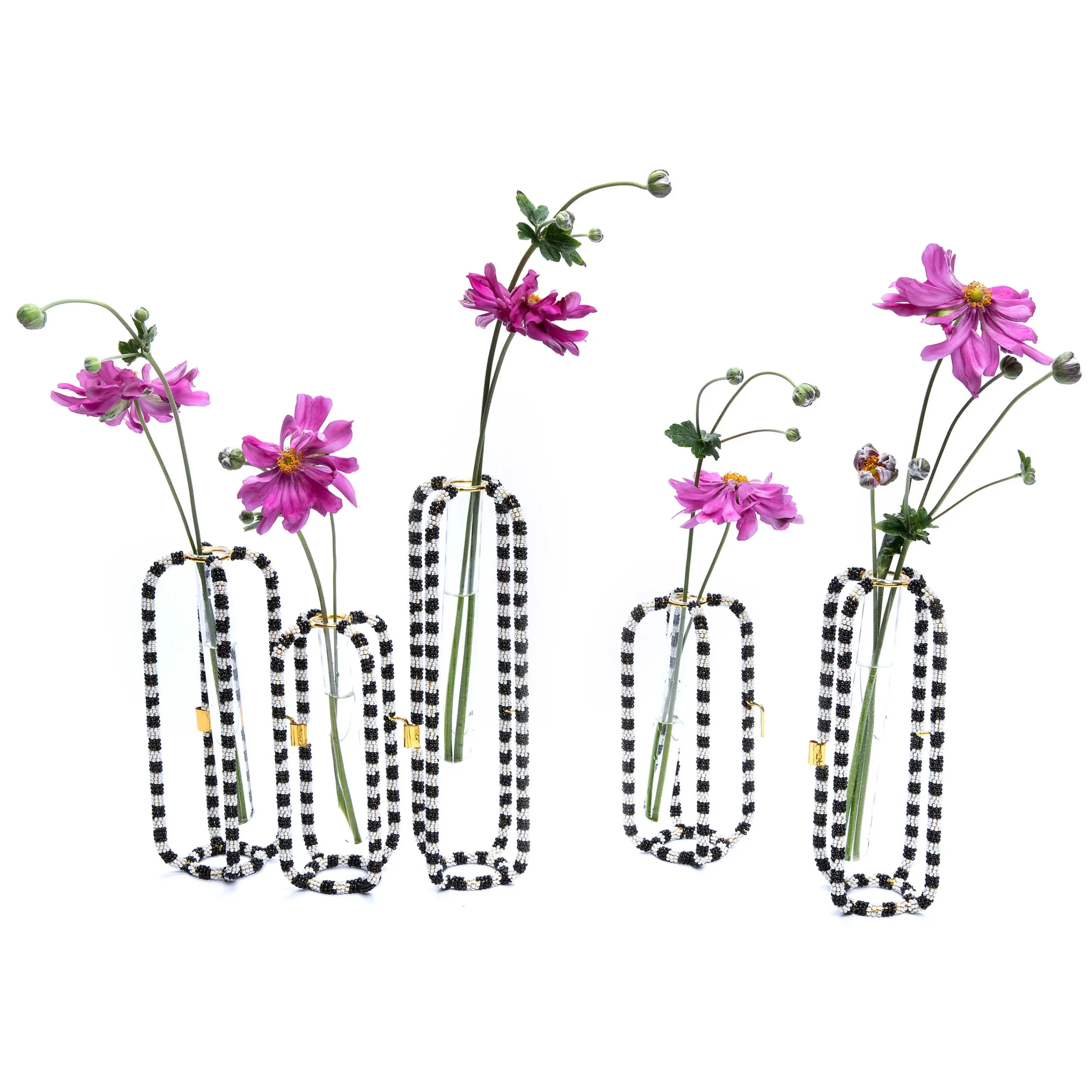 MacKenzie-Childs Room Accents<Interlocking Black  White Bud Vases, Set of 5