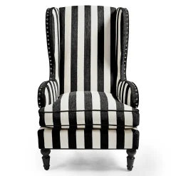 MacKenzie-Childs Living Room<Marquee Black Stripe Chenille Wing Chair