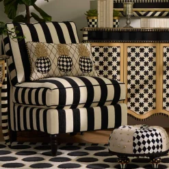 MacKenzie-Childs Living Room<Marquee Black Stripe Chenille Armless Chair