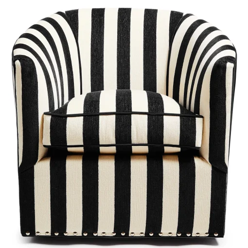 MacKenzie-Childs Living Room<Marquee Black Stripe Chenille Swivel Chair