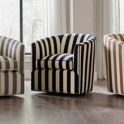 MacKenzie-Childs Living Room<Marquee Black Stripe Chenille Swivel Chair