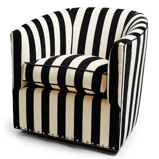 MacKenzie-Childs Living Room<Marquee Black Stripe Chenille Swivel Chair