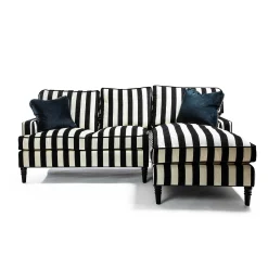 MacKenzie-Childs Living Room<Marquee Black Stripe 2-Piece Right Arm Chaise Sectional