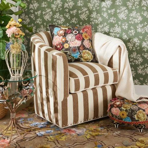 MacKenzie-Childs Living Room<Marquee Brown Stripe Chenille Swivel Chair