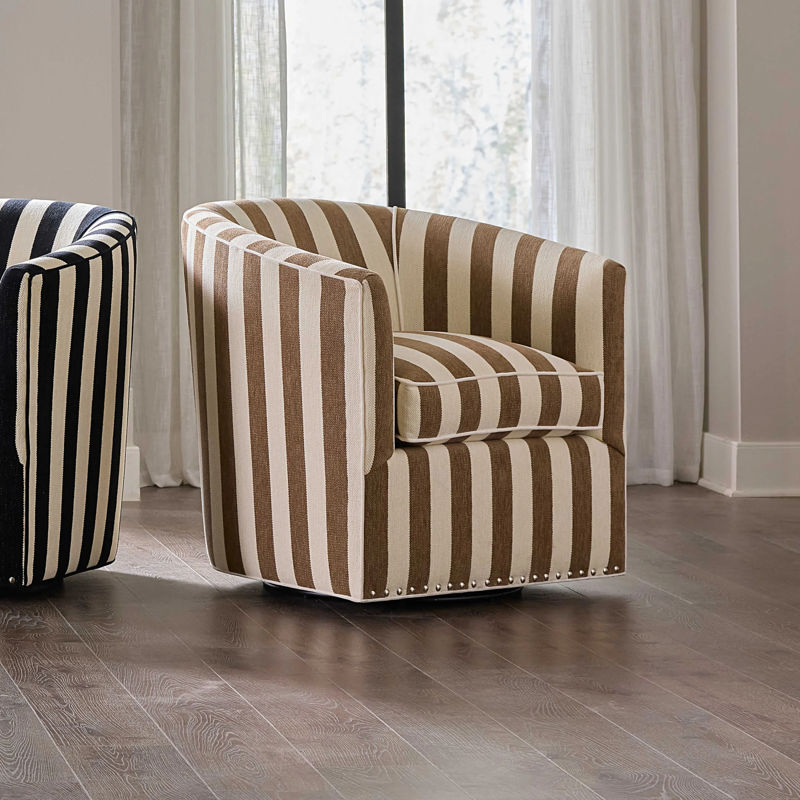 MacKenzie-Childs Living Room<Marquee Brown Stripe Chenille Swivel Chair