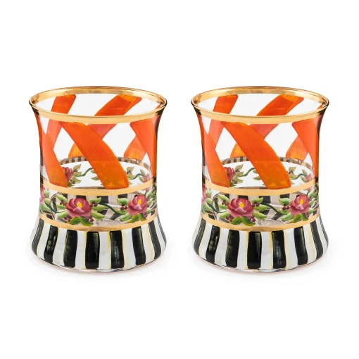 MacKenzie-Childs Drinkware|Fall Entertaining<Maypole Apricot Tumbler Glass, Set of 2