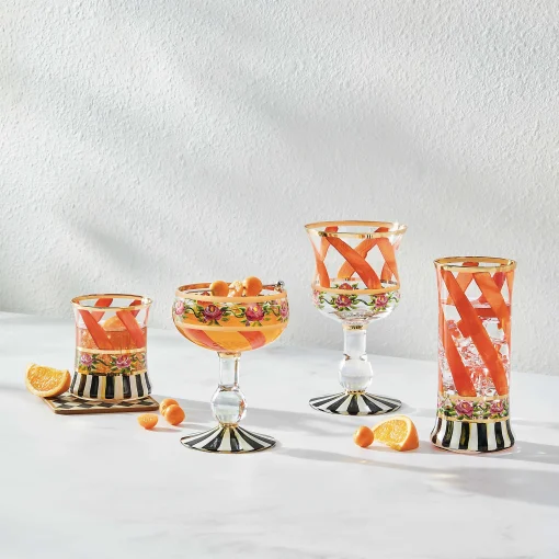 MacKenzie-Childs Drinkware|Fall Entertaining<Maypole Apricot Tumbler Glass, Set of 2