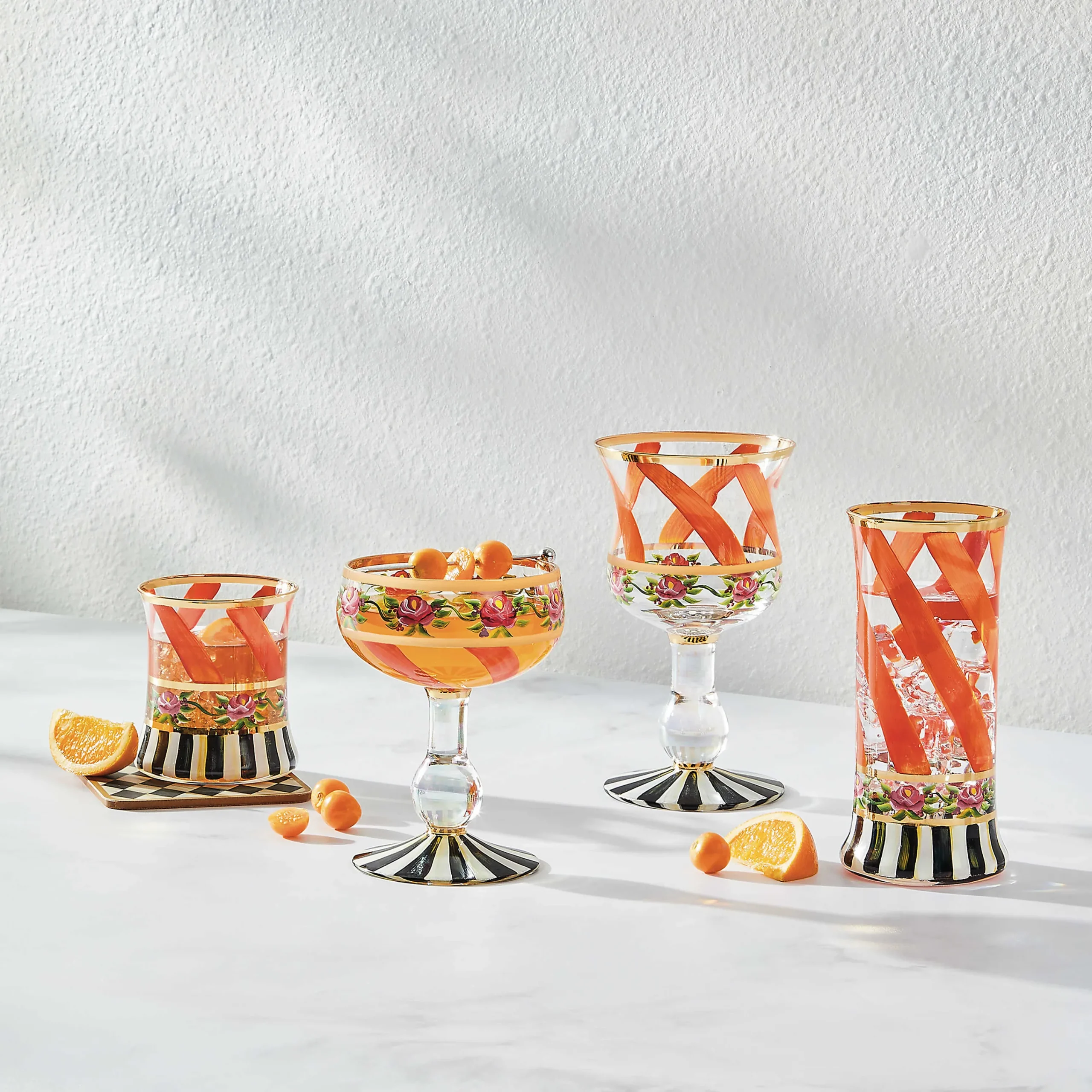 MacKenzie-Childs Drinkware|Fall Entertaining<Maypole Apricot Tumbler Glass, Set of 2