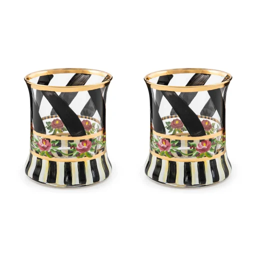 MacKenzie-Childs Drinkware|Bar Entertaining<Maypole Black Tumbler Glass, Set of 2