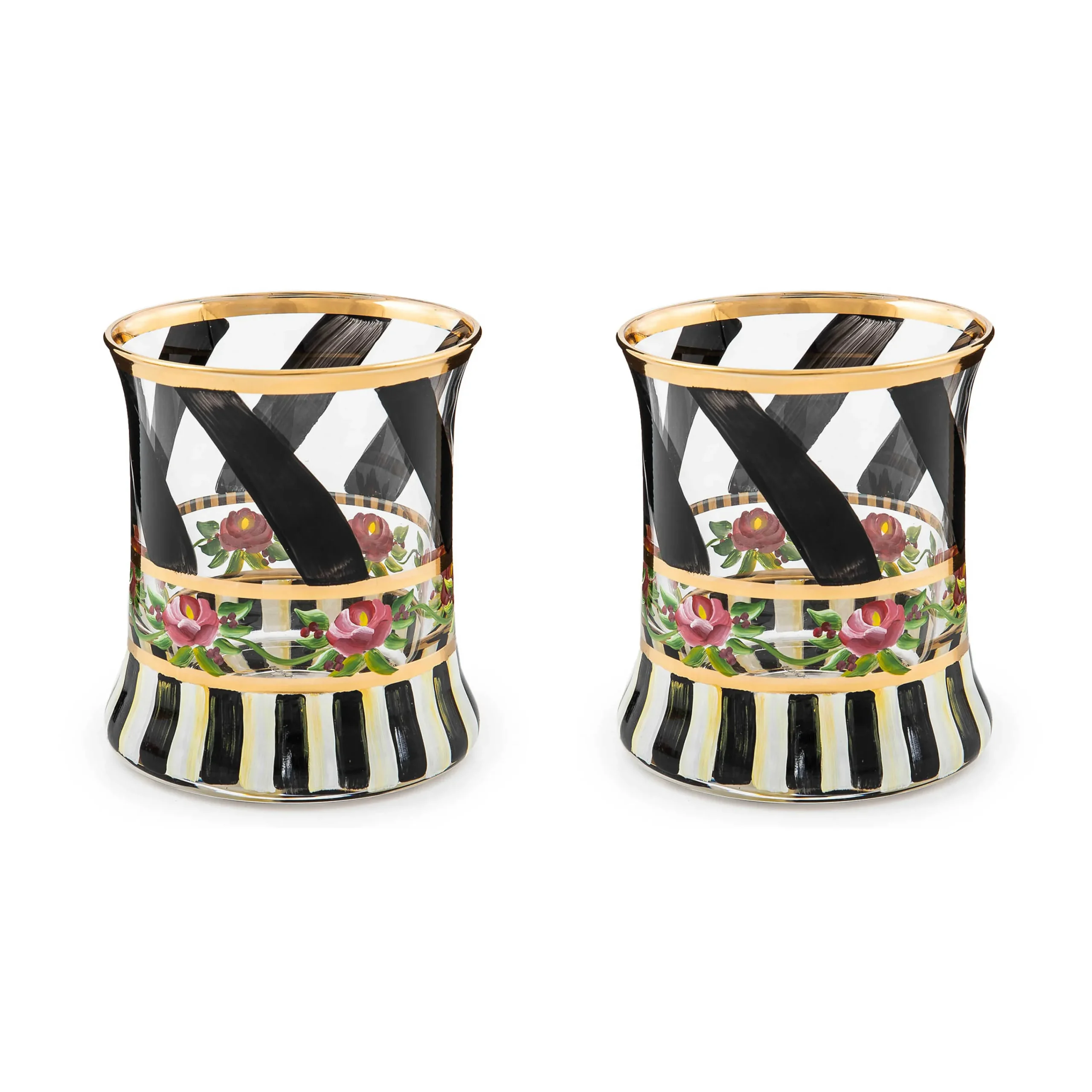MacKenzie-Childs Drinkware|Bar Entertaining<Maypole Black Tumbler Glass, Set of 2