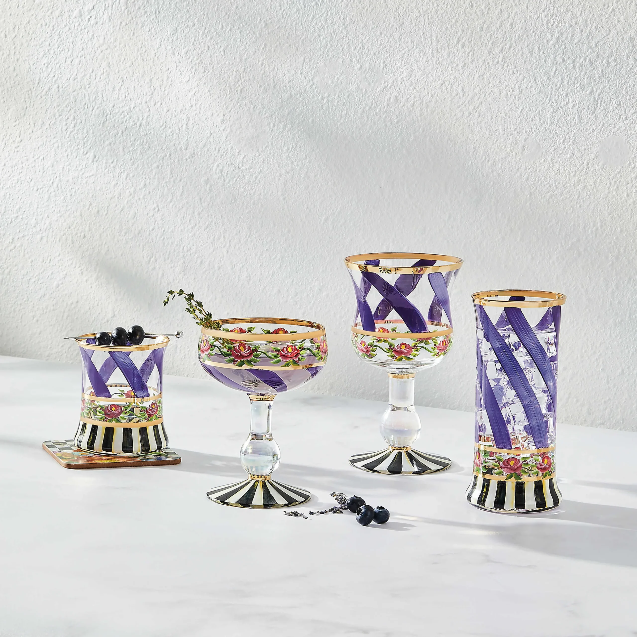 MacKenzie-Childs Drinkware<Maypole Lavender Coupe Glass