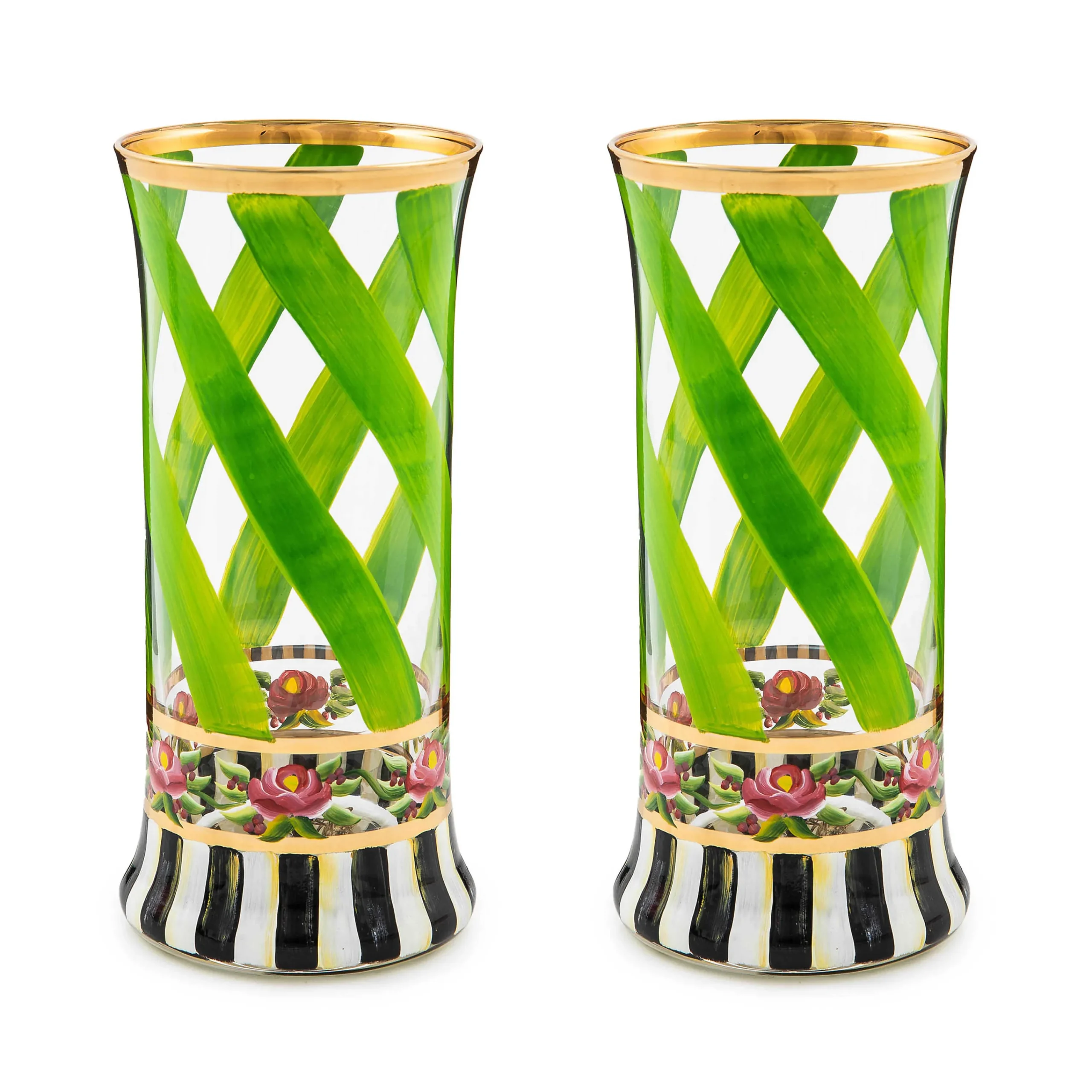 MacKenzie-Childs Holiday|Drinkware<Maypole Leaf Highball Glass, Set of 2