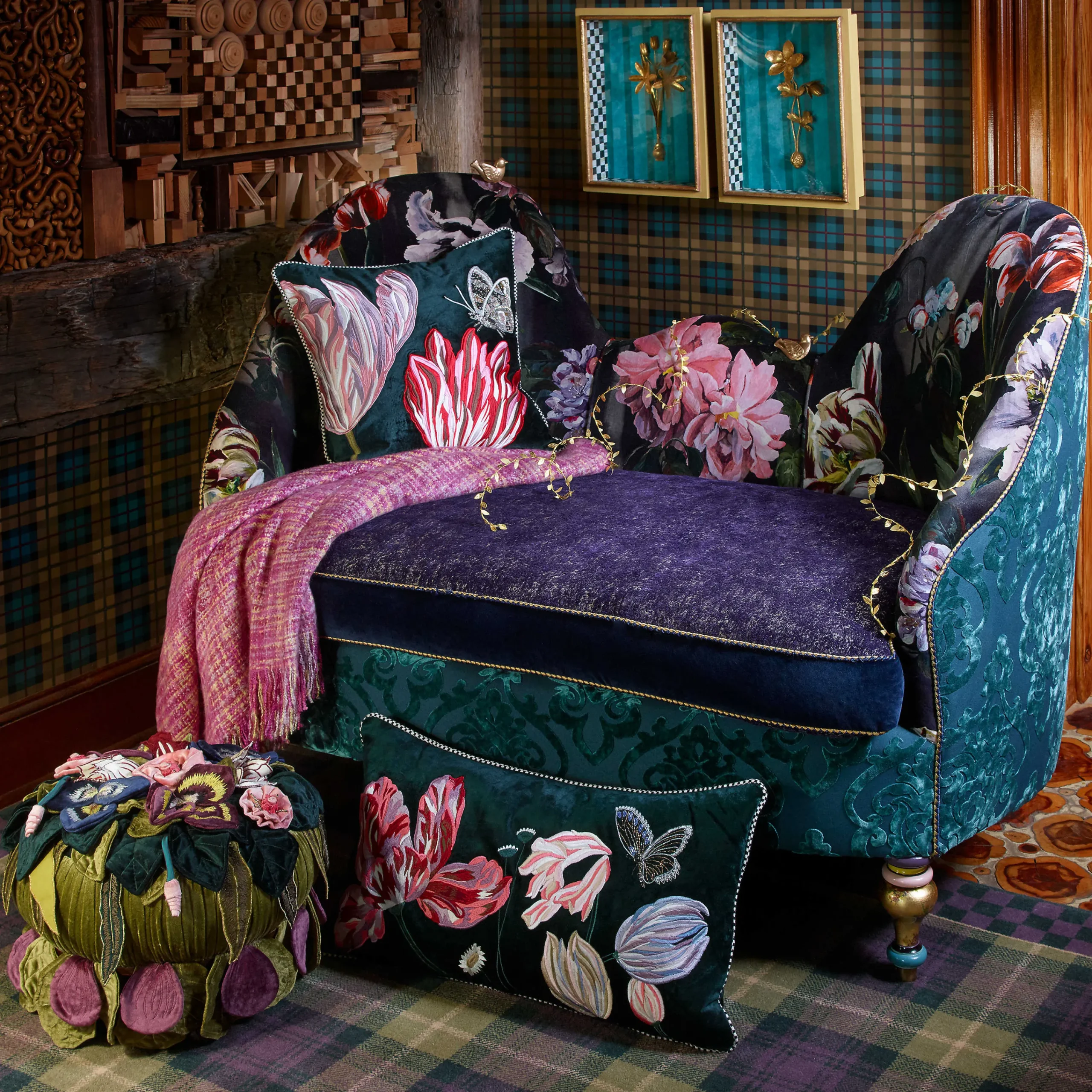 MacKenzie-Childs Living Room<Moonlight Garden Footstool