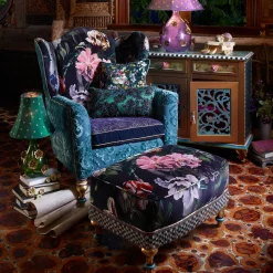 MacKenzie-Childs Living Room<Moonlight Garden Rumor Has It Ottoman