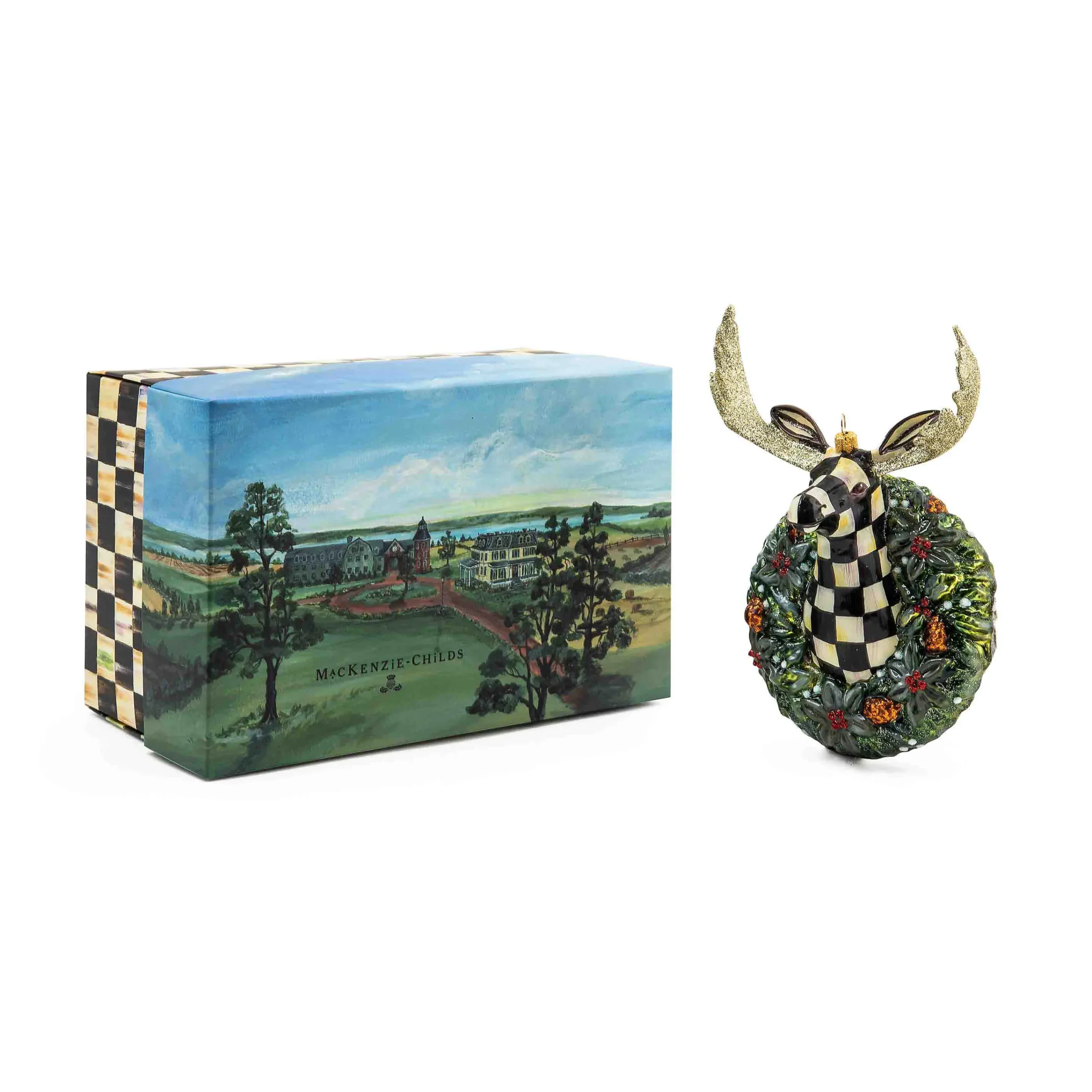 MacKenzie-Childs Holiday<Moose Head Wreath Glass Ornament