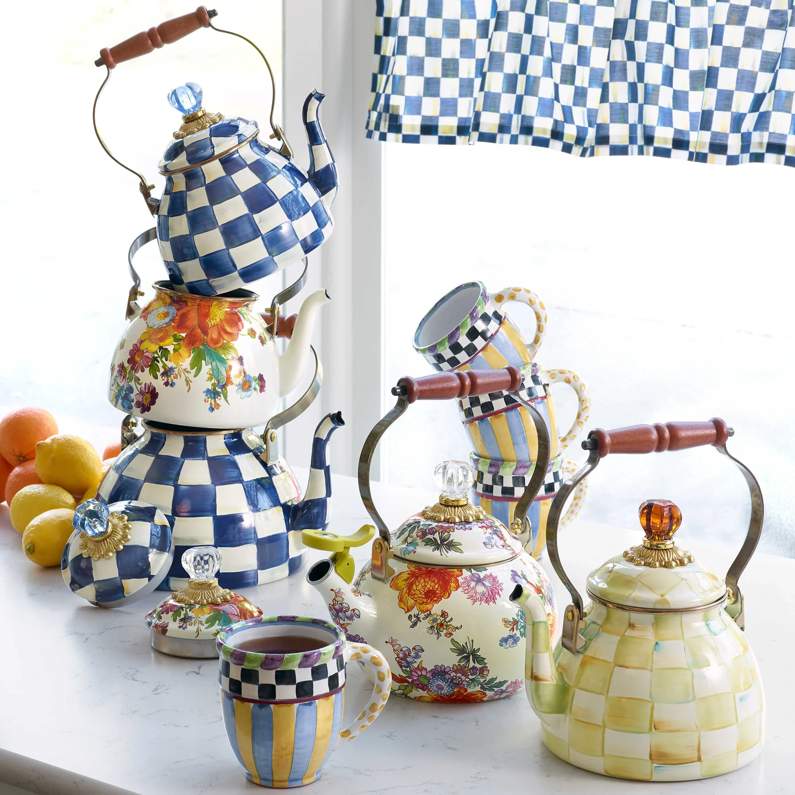 MacKenzie-Childs Tea Kettles<Parchment Check 2 Quart Tea Kettle