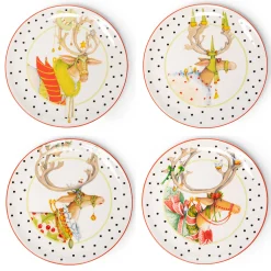 MacKenzie-Childs Holiday|Dinnerware & Flatware<Patience Brewster Dash Away Dessert Plates, Set of 4
