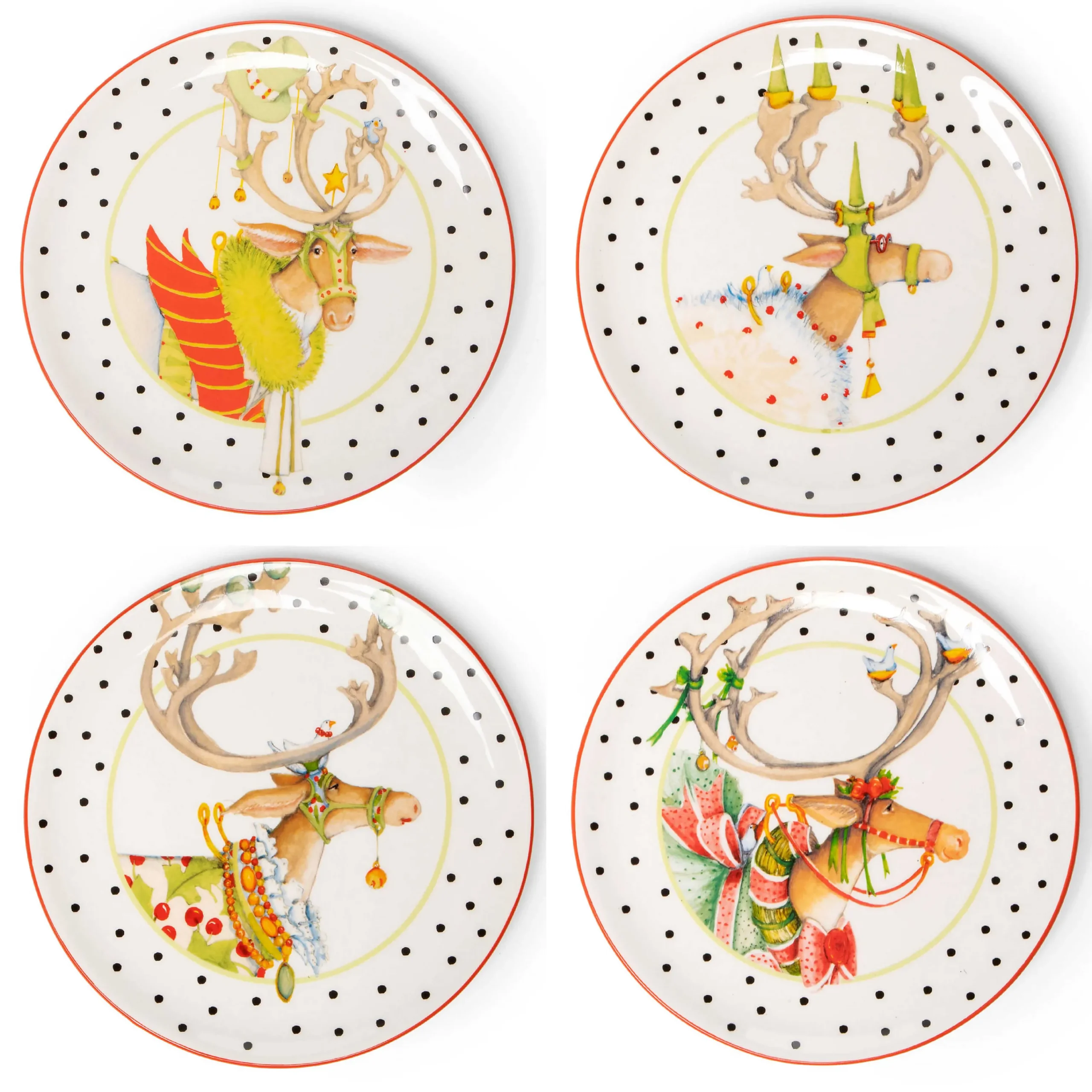 MacKenzie-Childs Holiday|Dinnerware & Flatware<Patience Brewster Dash Away Dessert Plates, Set of 4