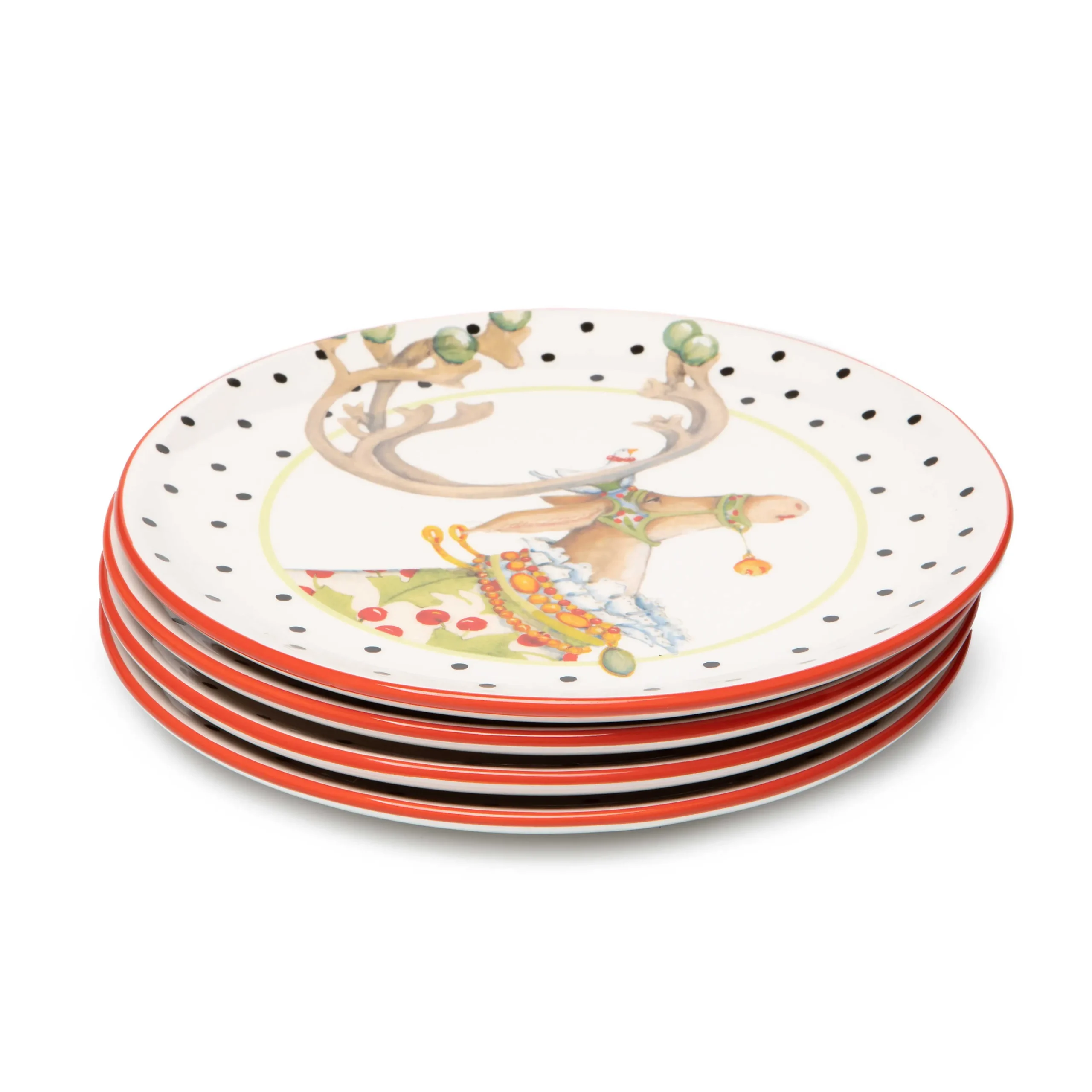 MacKenzie-Childs Holiday|Dinnerware & Flatware<Patience Brewster Dash Away Dessert Plates, Set of 4