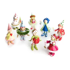 MacKenzie-Childs Holiday<Patience Brewster Dash Away Elves Mini Ornaments Set