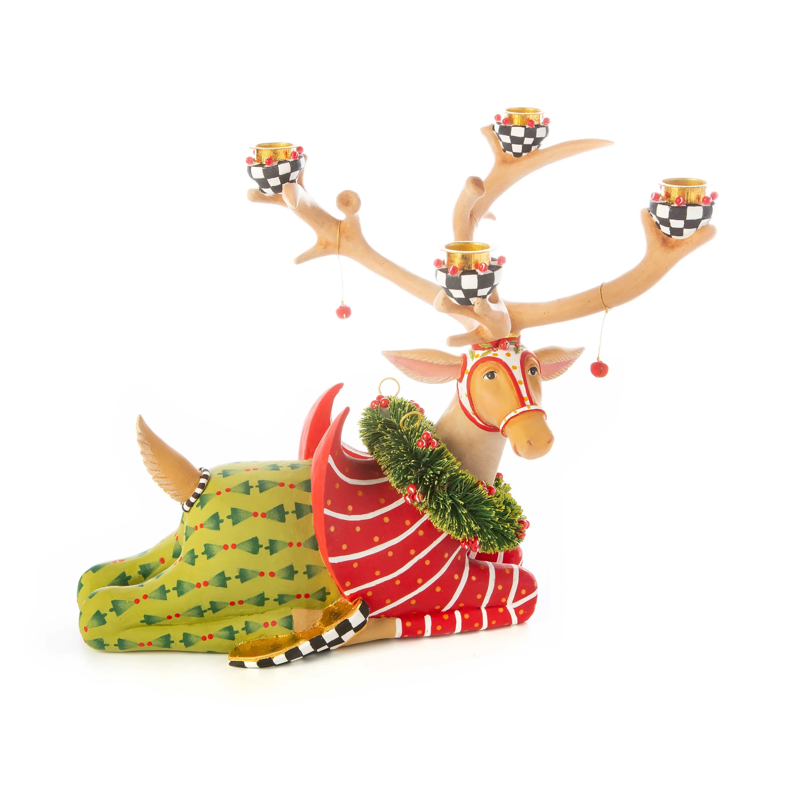 MacKenzie-Childs Holiday|Room Accents<Patience Brewster Dash Away Sitting Prancer Reindeer Candelabra